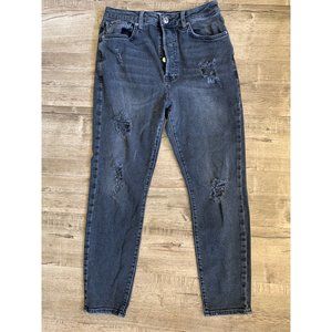 Forever 21 Button-Fly High-Rise Distressed Skinny Jeans Black Women's Size 30